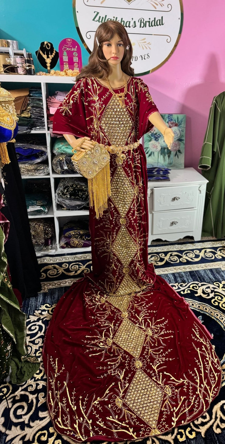 Asra Somali Bridal Dirac Set Velvet - Maroon - Zulaikha’s Bridal