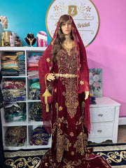 Asra Somali Bridal Dirac Set Velvet - Maroon - Zulaikha’s Bridal