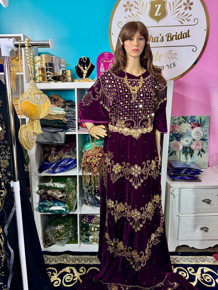 Asra Somali Bridal Dirac Set Velvet - Mulberry - Zulaikha’s Bridal