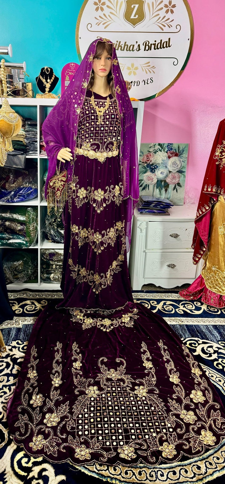 Asra Somali Bridal Dirac Set Velvet - Mulberry - Zulaikha’s Bridal