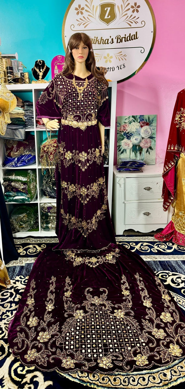 Asra Somali Bridal Dirac Set Velvet - Mulberry - Zulaikha’s Bridal