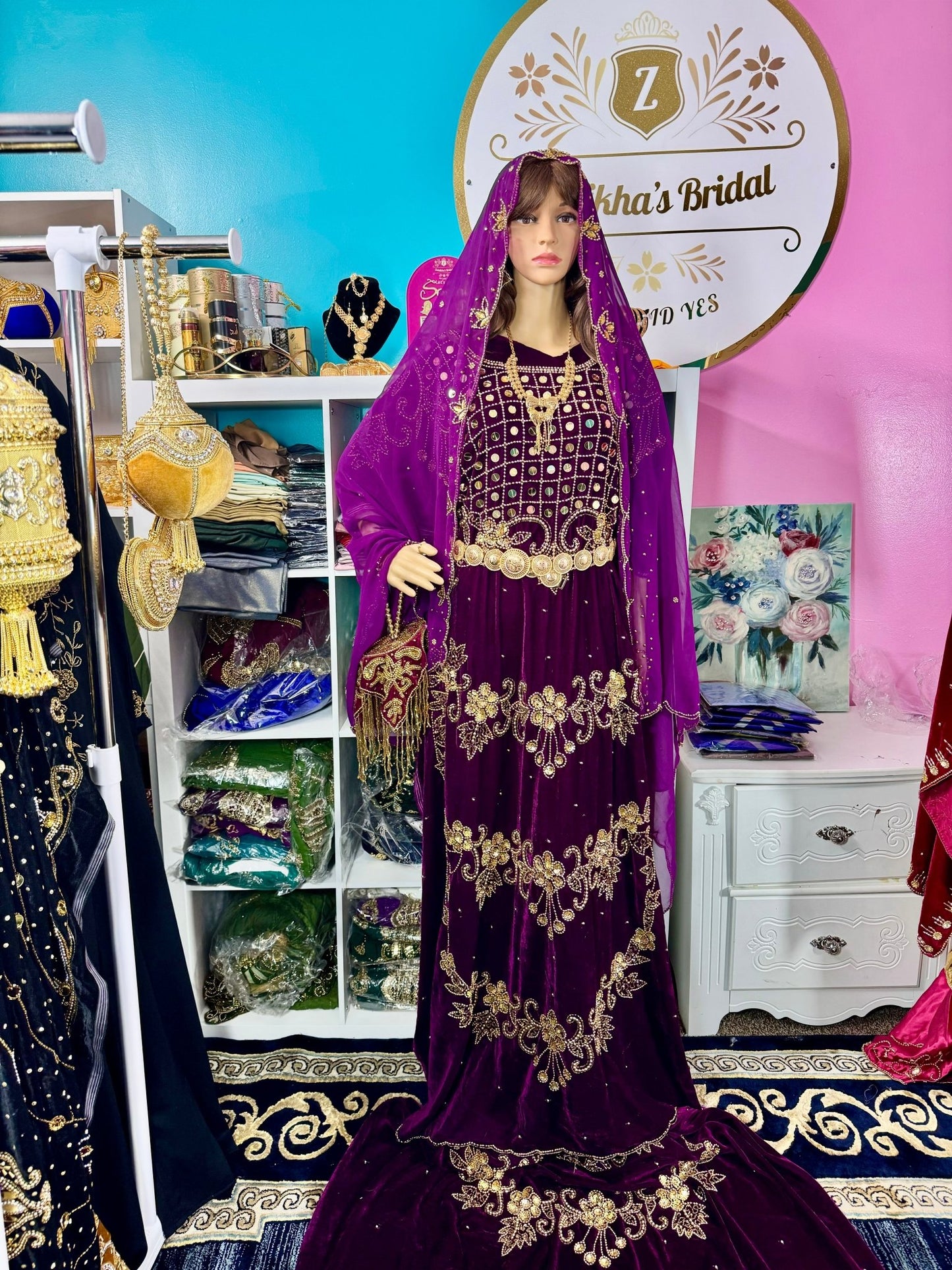 Asra Somali Bridal Dirac Set Velvet - Mulberry - Zulaikha’s Bridal