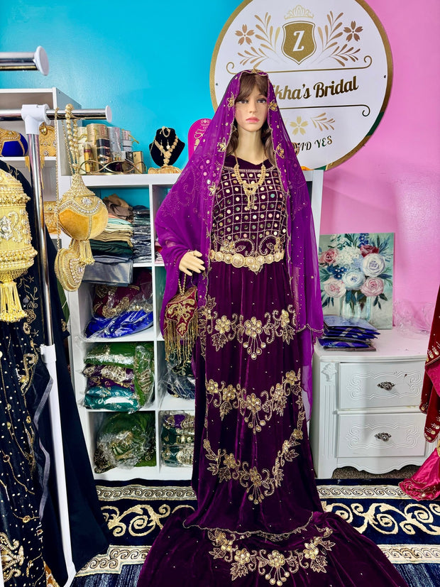 Asra Somali Bridal Dirac Set Velvet - Mulberry - Zulaikha’s Bridal