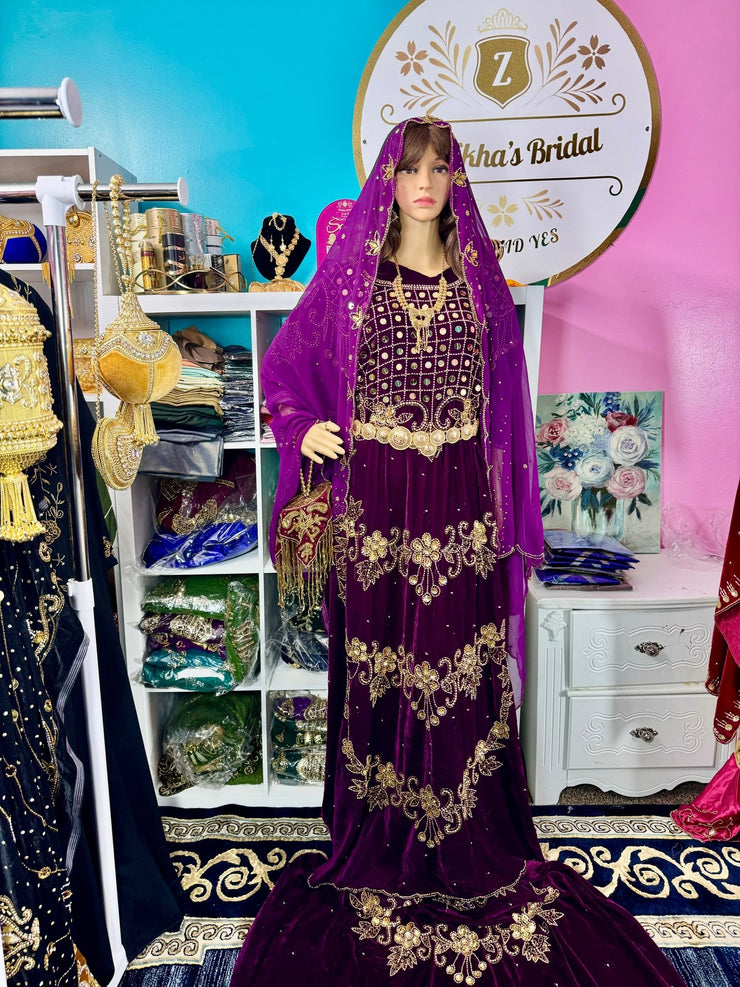 Asra Somali Bridal Dirac Set Velvet - Mulberry - Zulaikha’s Bridal