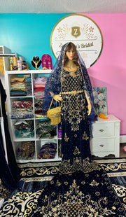 Asra Somali Bridal Dirac Set Velvet - Navy Blue - Zulaikha’s Bridal