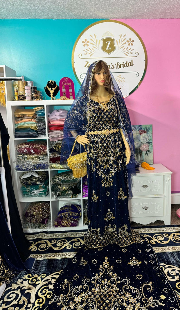 Asra Somali Bridal Dirac Set Velvet - Navy Blue - Zulaikha’s Bridal