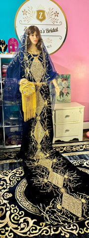 Asra Somali Bridal Dirac Set Velvet - Navy Blue - Zulaikha’s Bridal