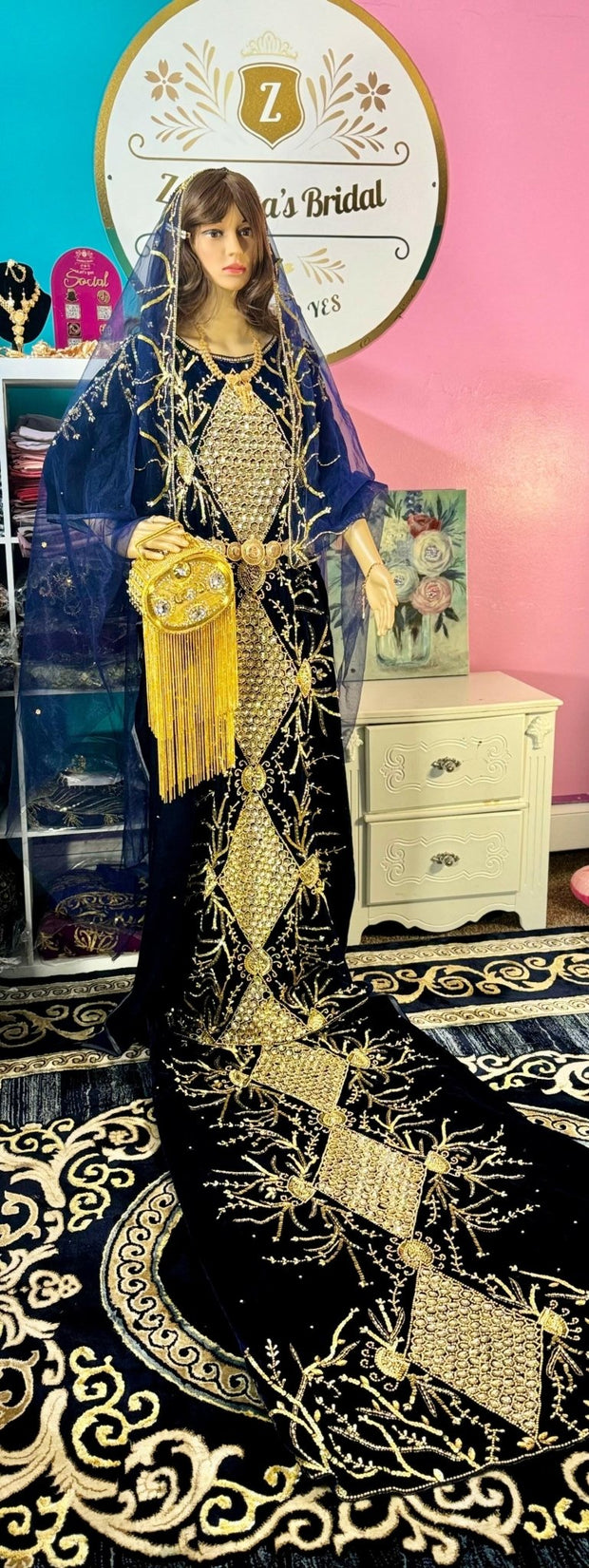 Asra Somali Bridal Dirac Set Velvet - Navy Blue - Zulaikha’s Bridal