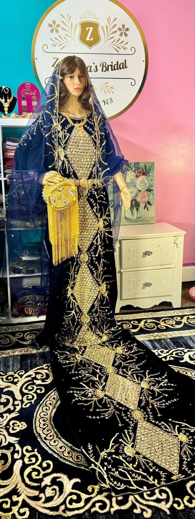 Asra Somali Bridal Dirac Set Velvet - Navy Blue - Zulaikha’s Bridal