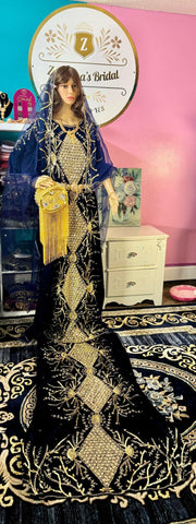 Asra Somali Bridal Dirac Set Velvet - Navy Blue - Zulaikha’s Bridal