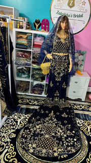 Asra Somali Bridal Dirac Set Velvet - Navy Blue - Zulaikha’s Bridal