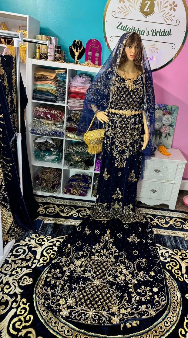 Asra Somali Bridal Dirac Set Velvet - Navy Blue - Zulaikha’s Bridal