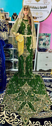 Asra Somali Bridal Dirac Set Velvet - Olive Green - Zulaikha’s Bridal