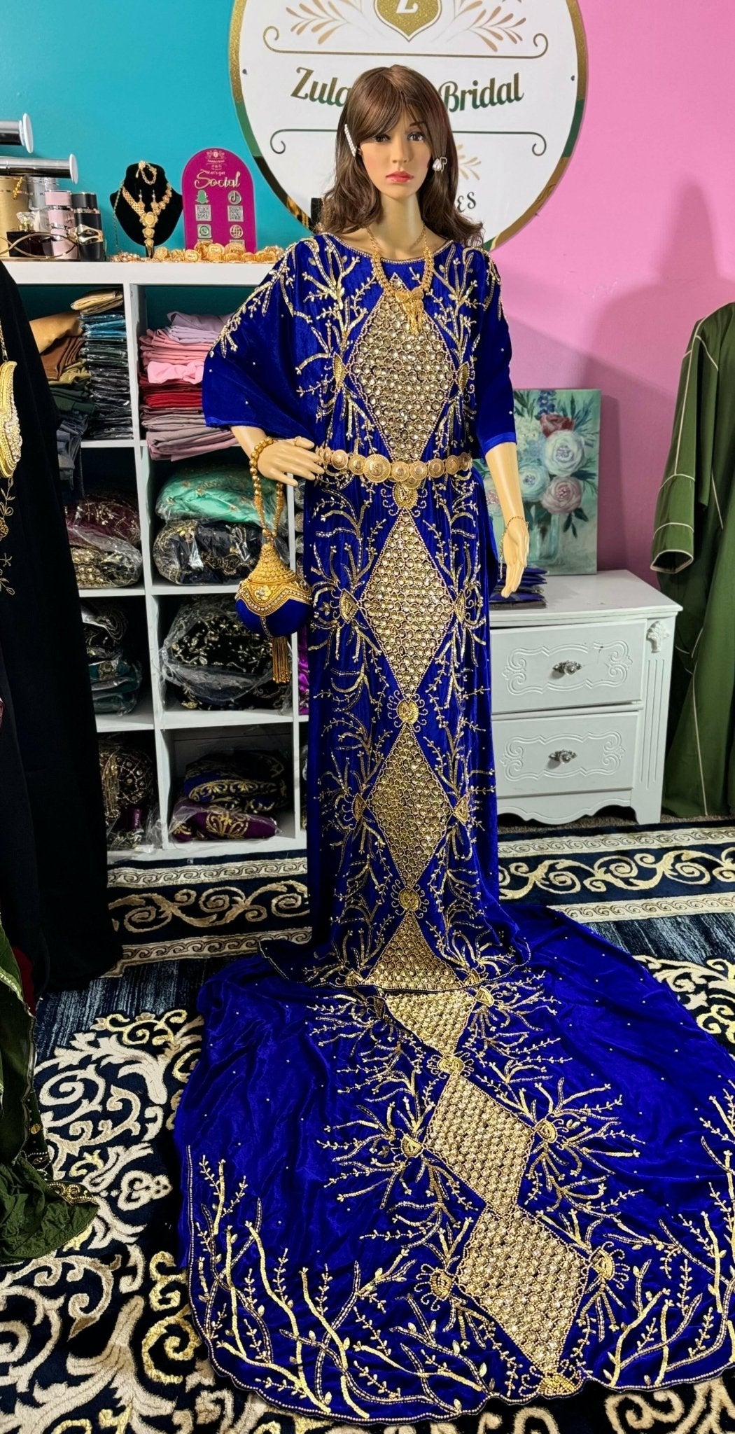 Asra Somali Bridal Dirac Set Velvet - Royal Blue - Zulaikha’s Bridal