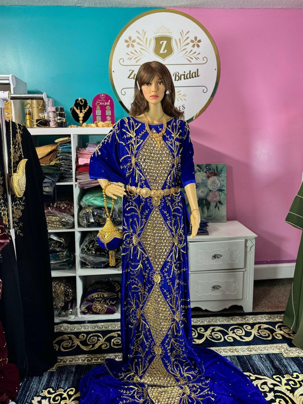 Asra Somali Bridal Dirac Set Velvet - Royal Blue - Zulaikha’s Bridal