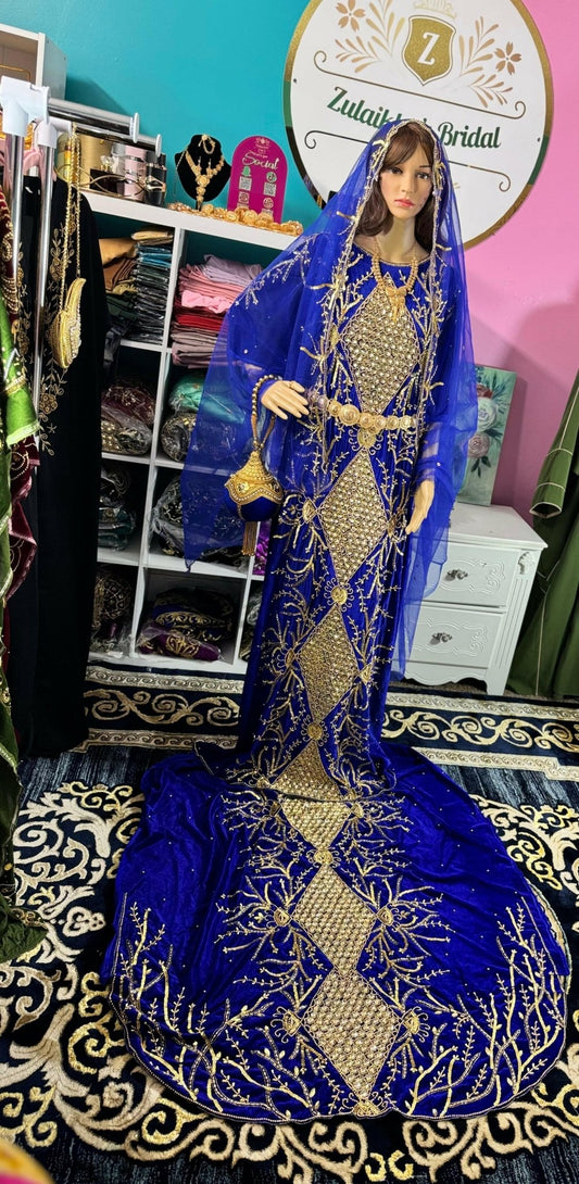 Asra Somali Bridal Dirac Set Velvet - Royal Blue - Zulaikha’s Bridal