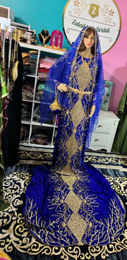 Asra Somali Bridal Dirac Set Velvet - Royal Blue - Zulaikha’s Bridal