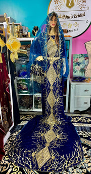 Asra Somali Bridal Dirac Set Velvet - Saphire Blue - Zulaikha’s Bridal