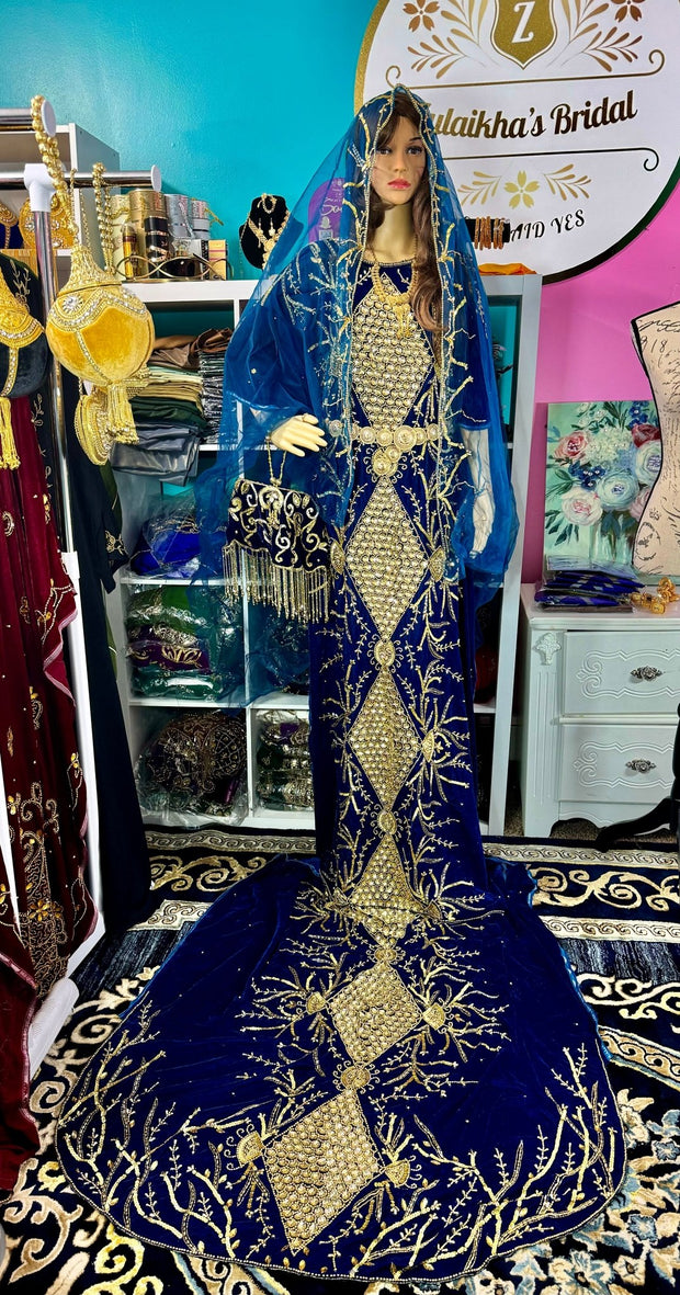Asra Somali Bridal Dirac Set Velvet - Saphire Blue - Zulaikha’s Bridal