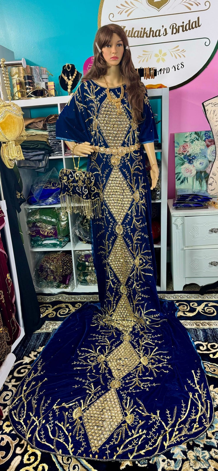 Asra Somali Bridal Dirac Set Velvet - Saphire Blue - Zulaikha’s Bridal