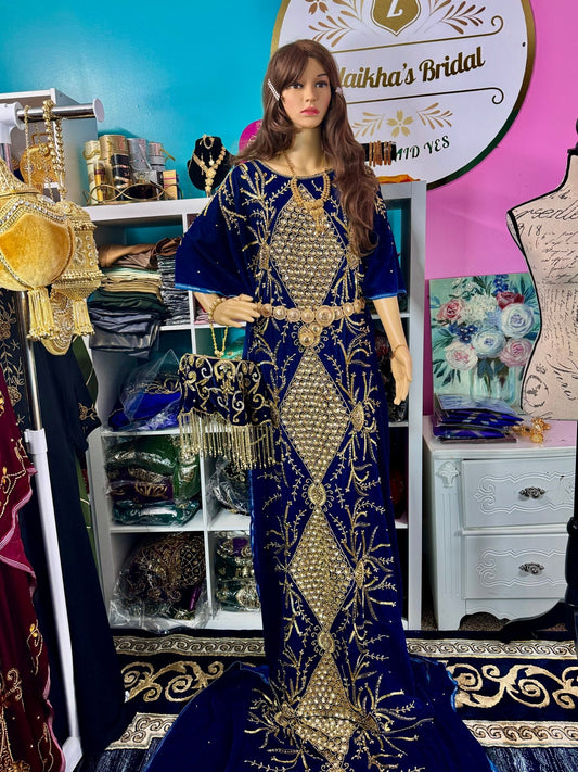 Asra Somali Bridal Dirac Set Velvet - Saphire Blue - Zulaikha’s Bridal