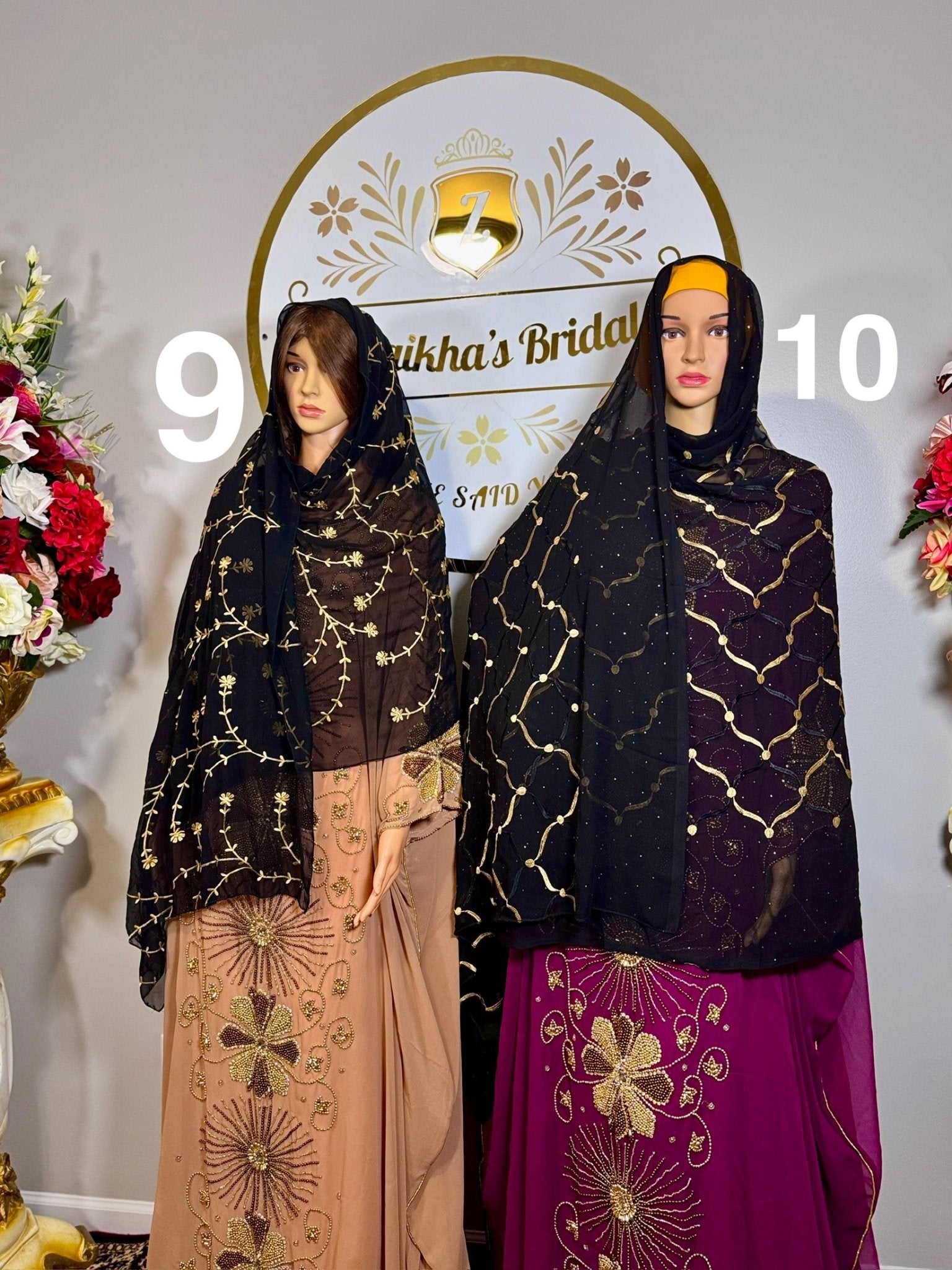 Classic Muslim Black Chiffon Embroidered Hijab Scarf - Zulaikha’s Bridal