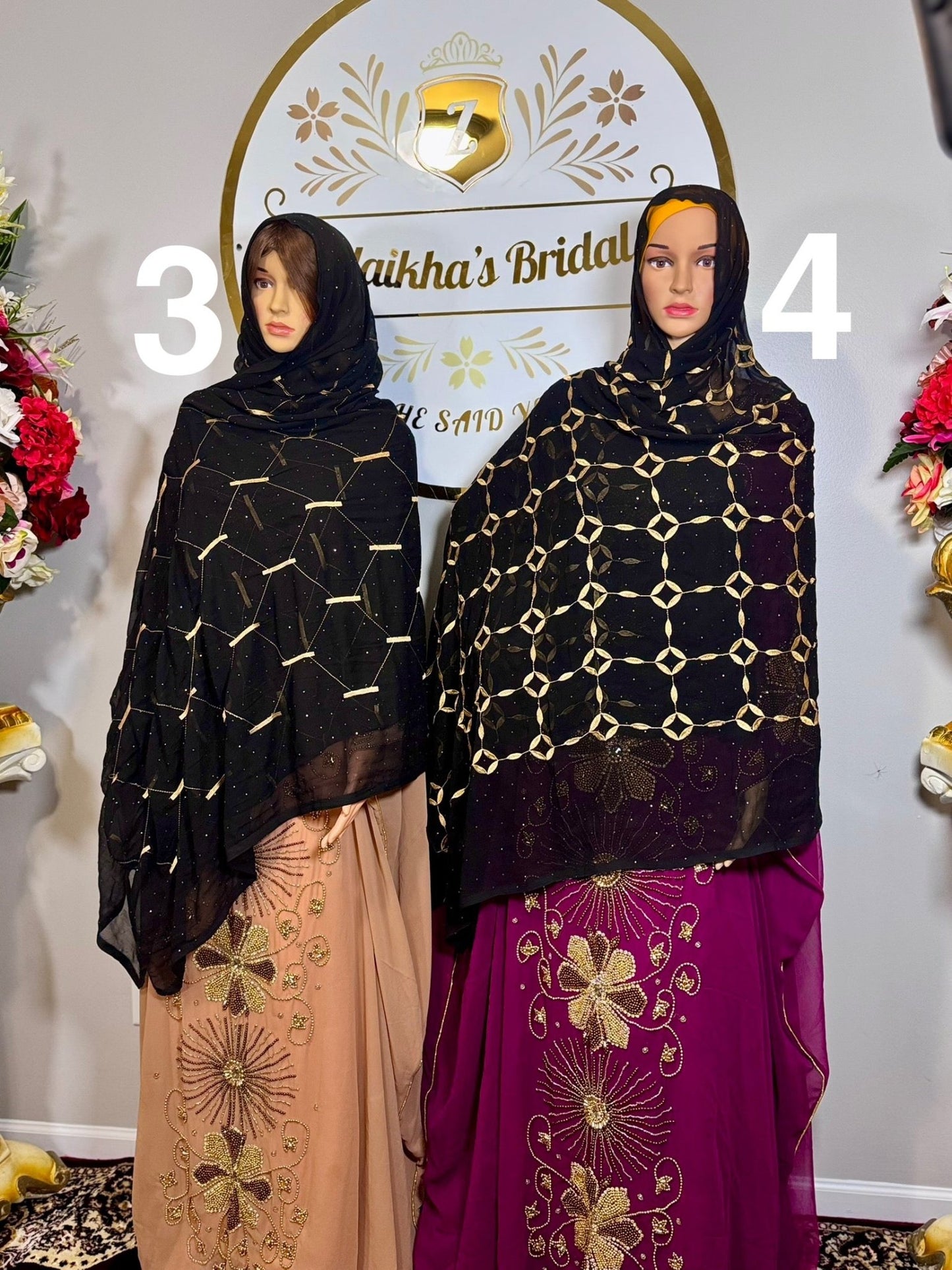 Classic Muslim Black Chiffon Embroidered Hijab Scarf - Zulaikha’s Bridal