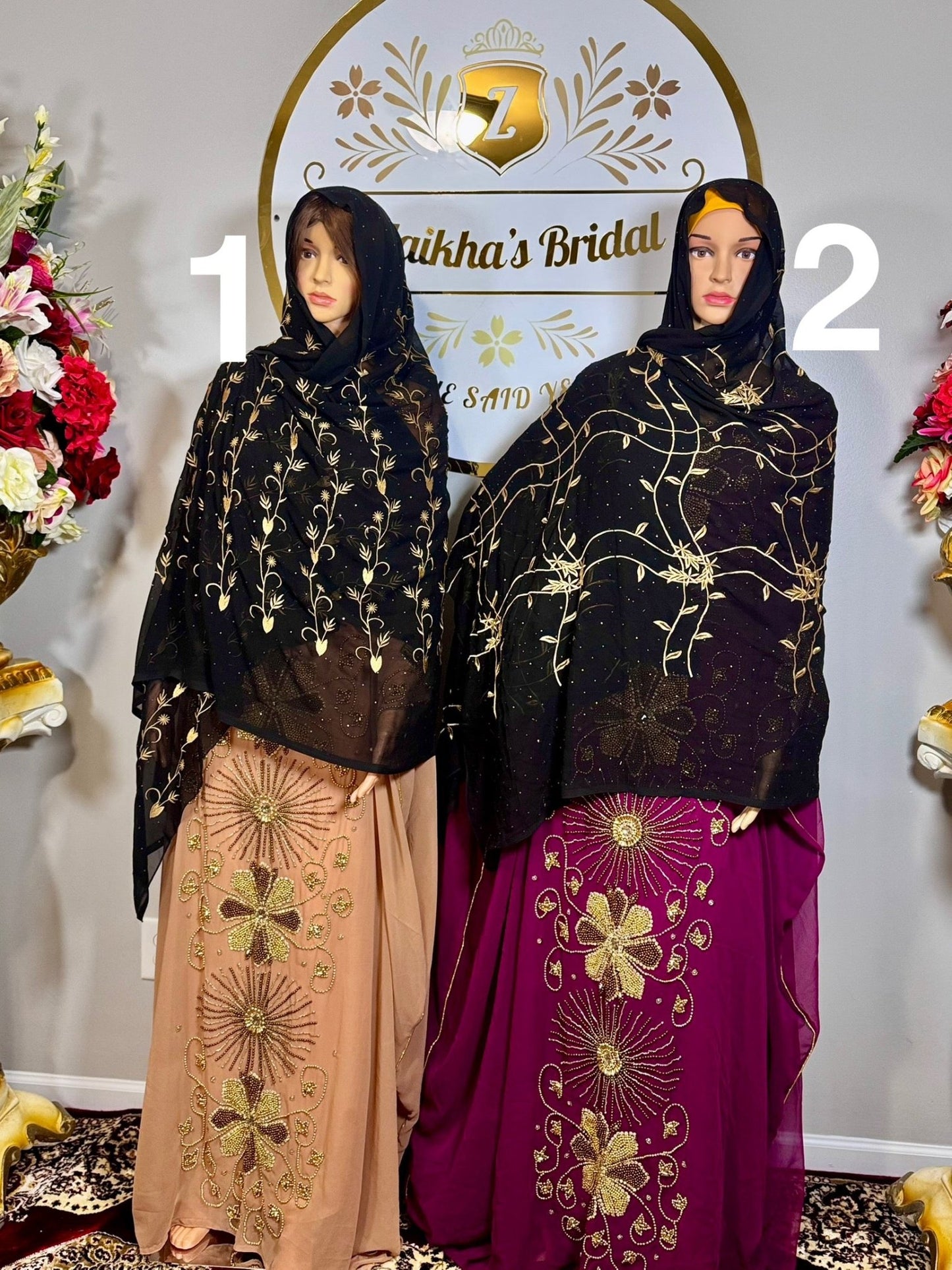 Classic Muslim Black Chiffon Embroidered Hijab Scarf - Zulaikha’s Bridal