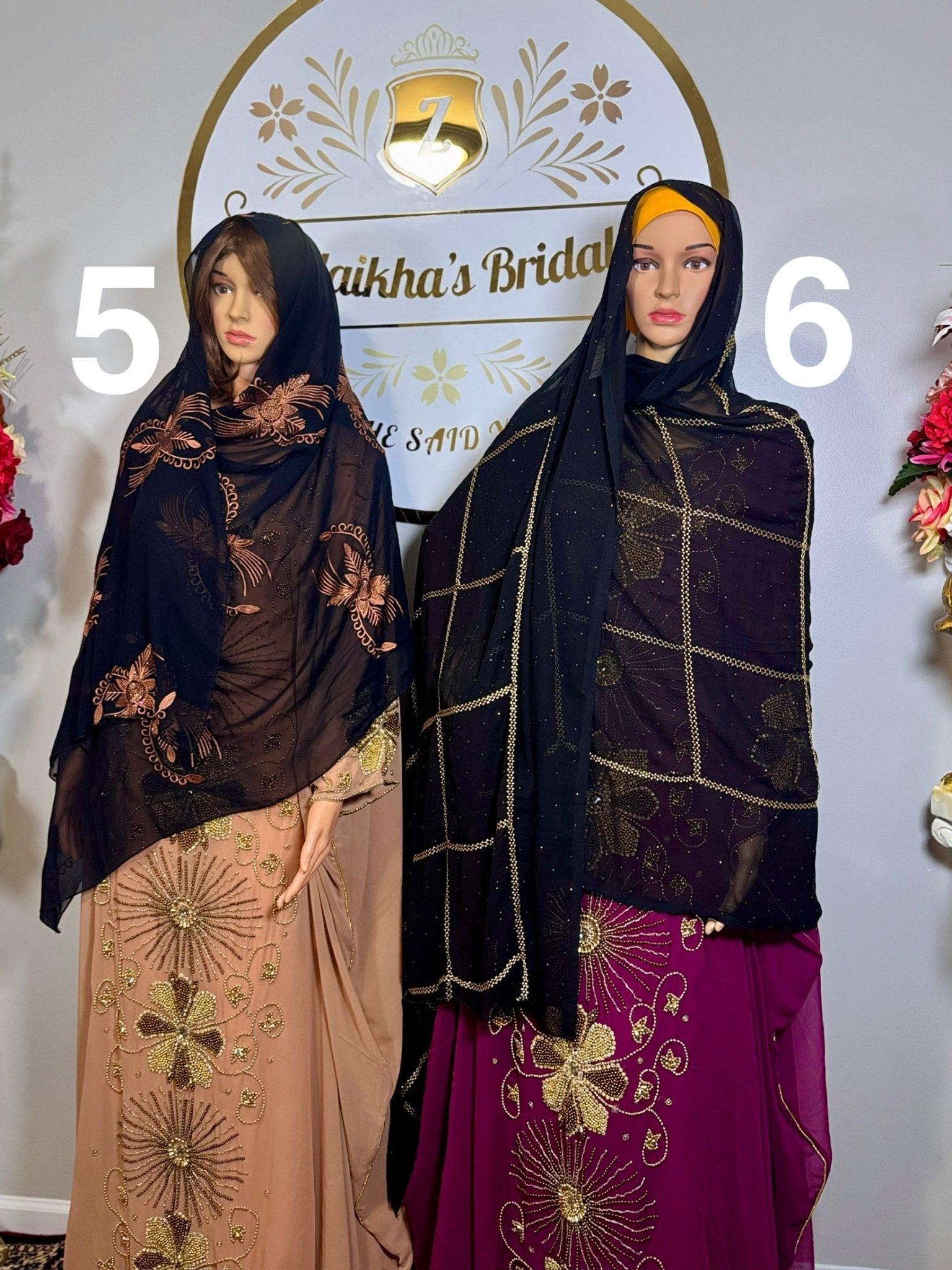 Classic Muslim Black Chiffon Embroidered Hijab Scarf - Zulaikha’s Bridal
