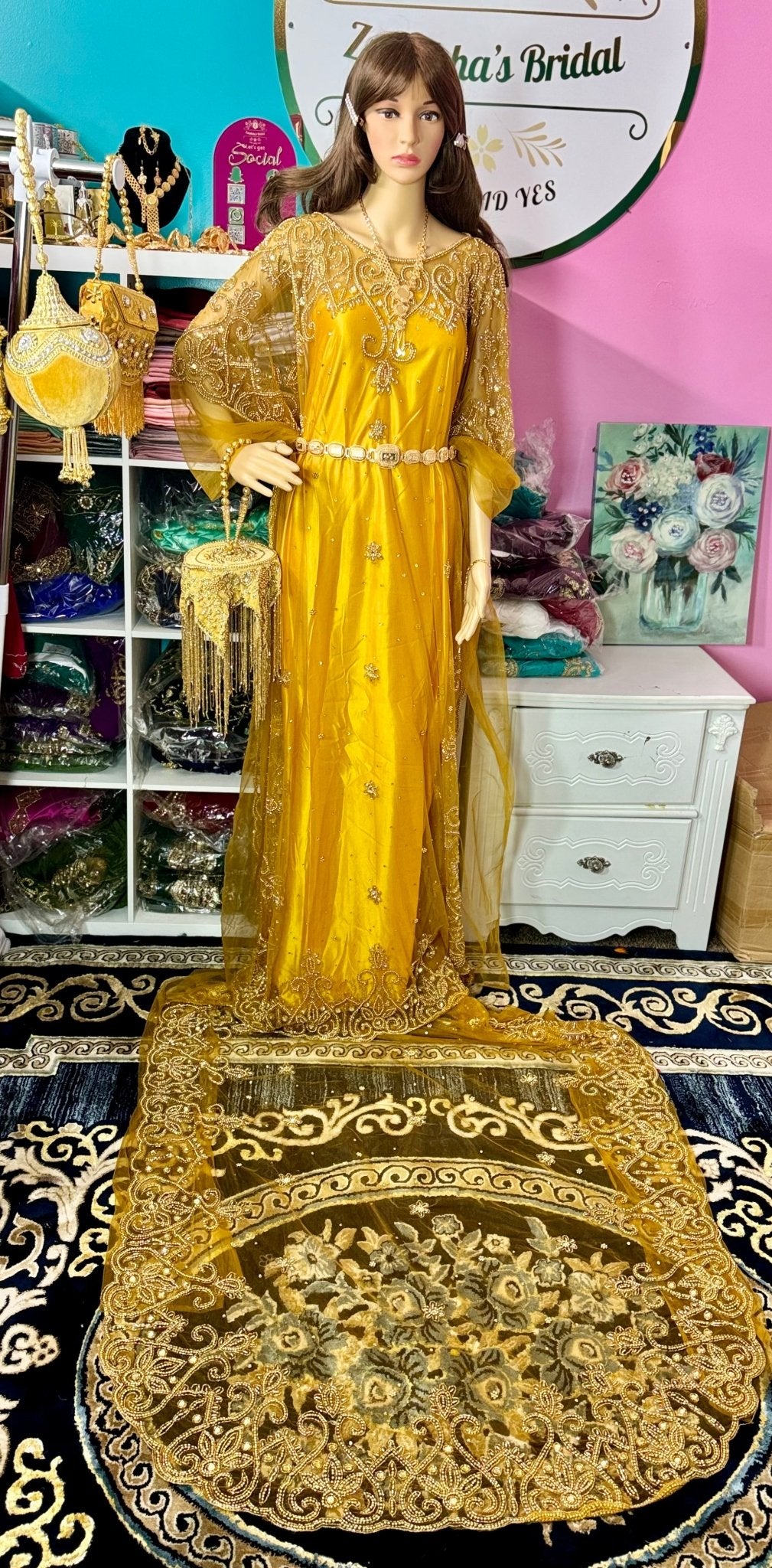 Hida Somali Bridal Dirac Set Lace - Gold Mustard - Zulaikha’s Bridal