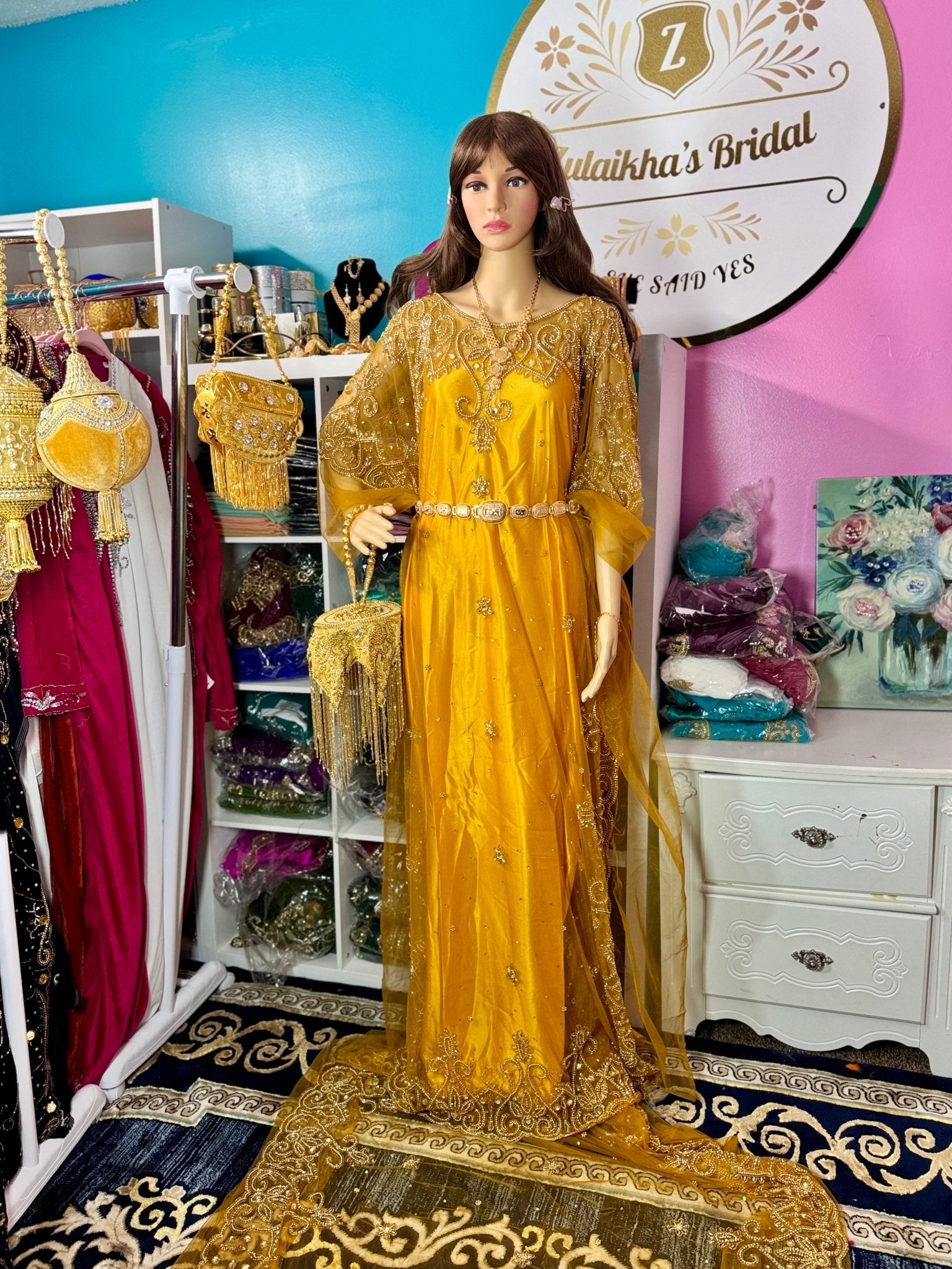 Hida Somali Bridal Dirac Set Lace - Gold Mustard - Zulaikha’s Bridal