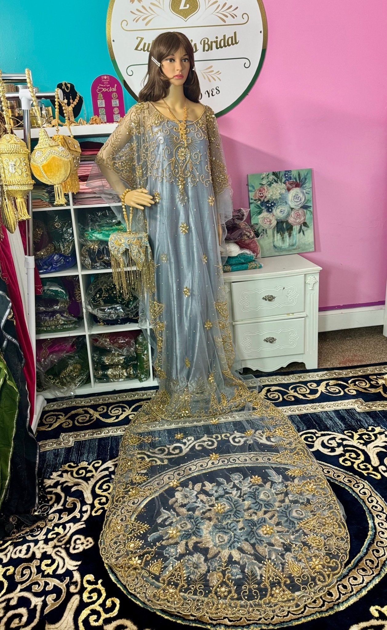 Hida Somali Bridal Dirac Set Lace - Gray - Zulaikha’s Bridal