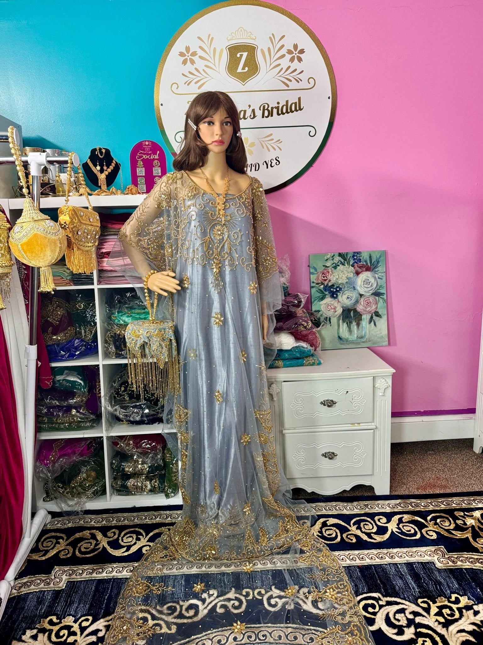 Hida Somali Bridal Dirac Set Lace - Gray - Zulaikha’s Bridal