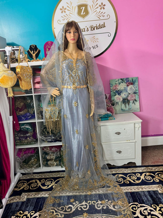 Hida Somali Bridal Dirac Set Lace - Gray - Zulaikha’s Bridal