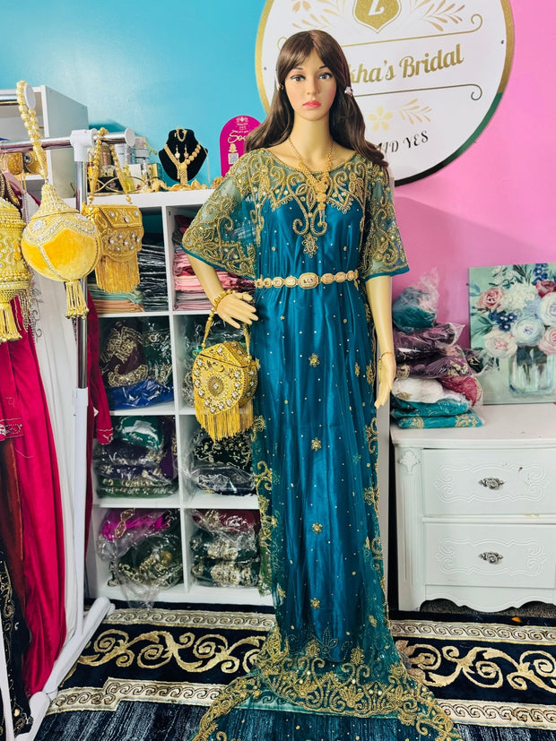 Hida Somali Bridal Dirac Set Lace Peacock Blue - Zulaikha’s Bridal