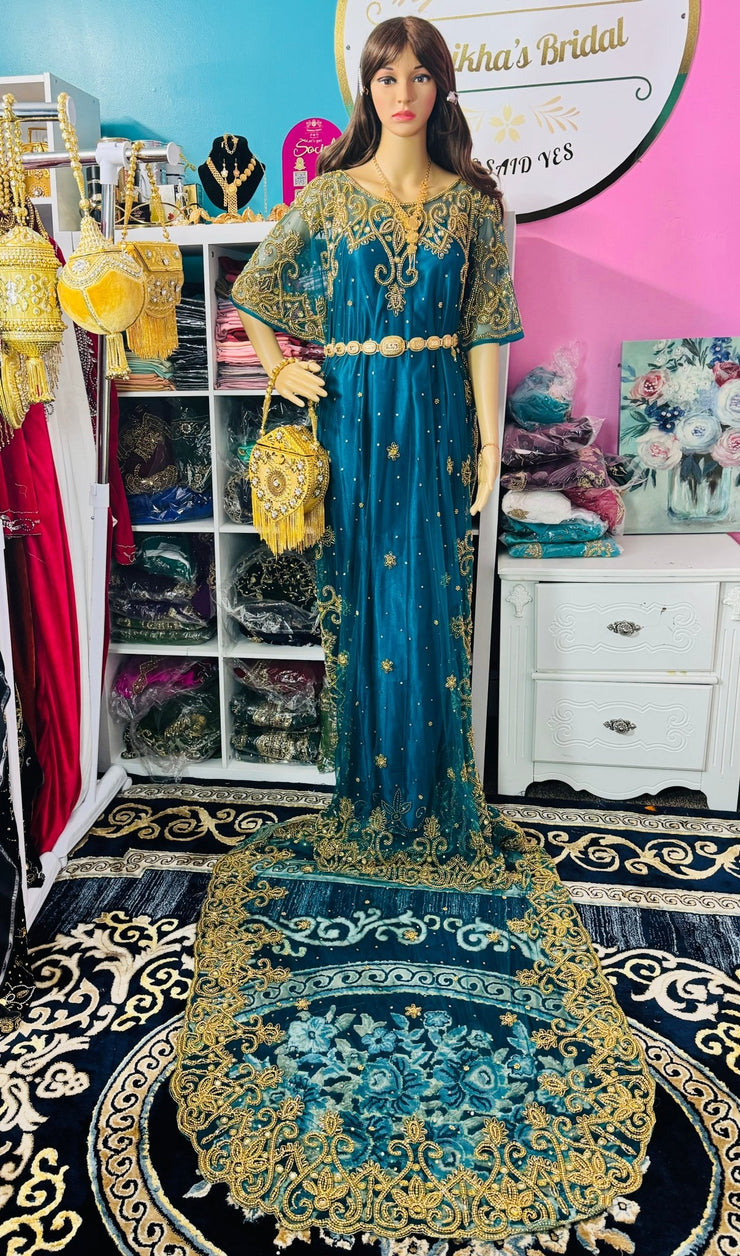 Hida Somali Bridal Dirac Set Lace Peacock Blue - Zulaikha’s Bridal