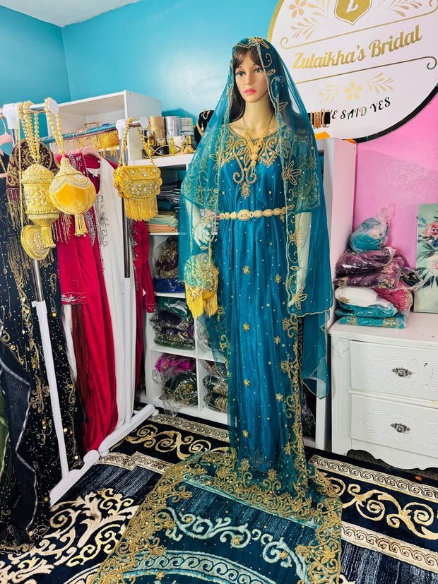 Hida Somali Bridal Dirac Set Lace Peacock Blue - Zulaikha’s Bridal