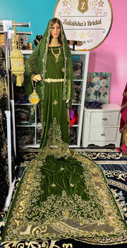 Hida Somali Bridal Dirac Set Velvet Olive Green - Zulaikha’s Bridal