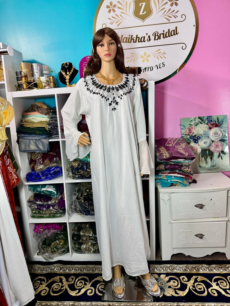 Isra Luxury Crystal Velvet Abaya - Black Silver - Zulaikha’s Bridal