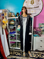 Isra Luxury Crystal Velvet Abaya - Black Silver - Zulaikha’s Bridal