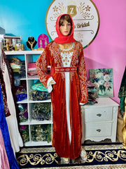 Isra Luxury Crystal Velvet Abaya - Burnt Orange - Zulaikha’s Bridal
