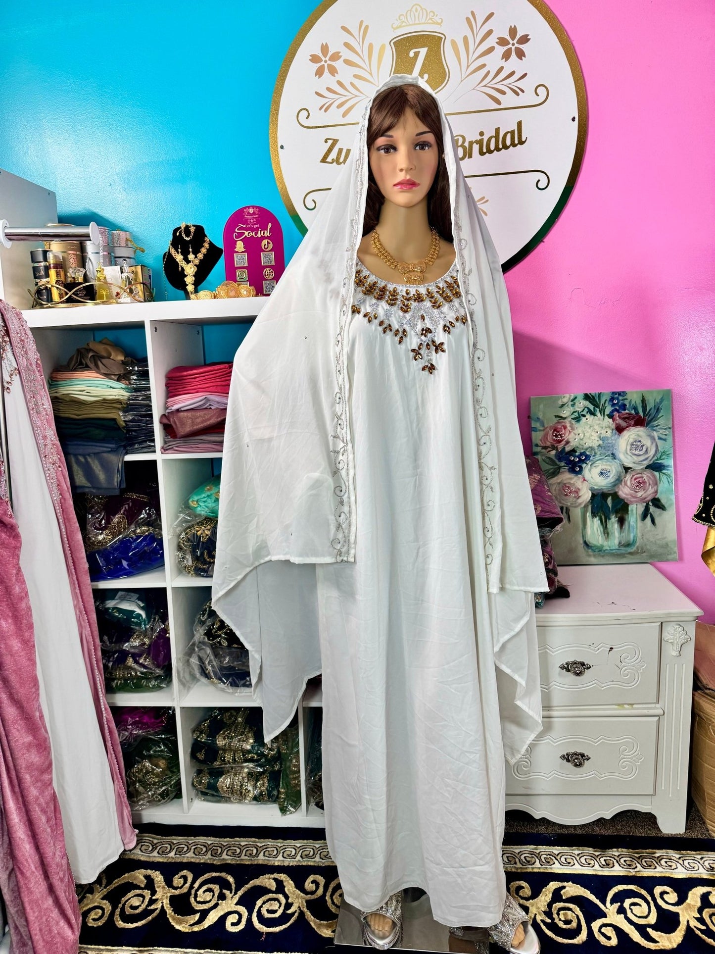 Isra Luxury Crystal Velvet Abaya - Chocolate Brown - Zulaikha’s Bridal