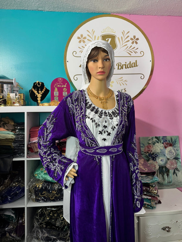 Isra Luxury Crystal Velvet Abaya - Indigo - Zulaikha’s Bridal