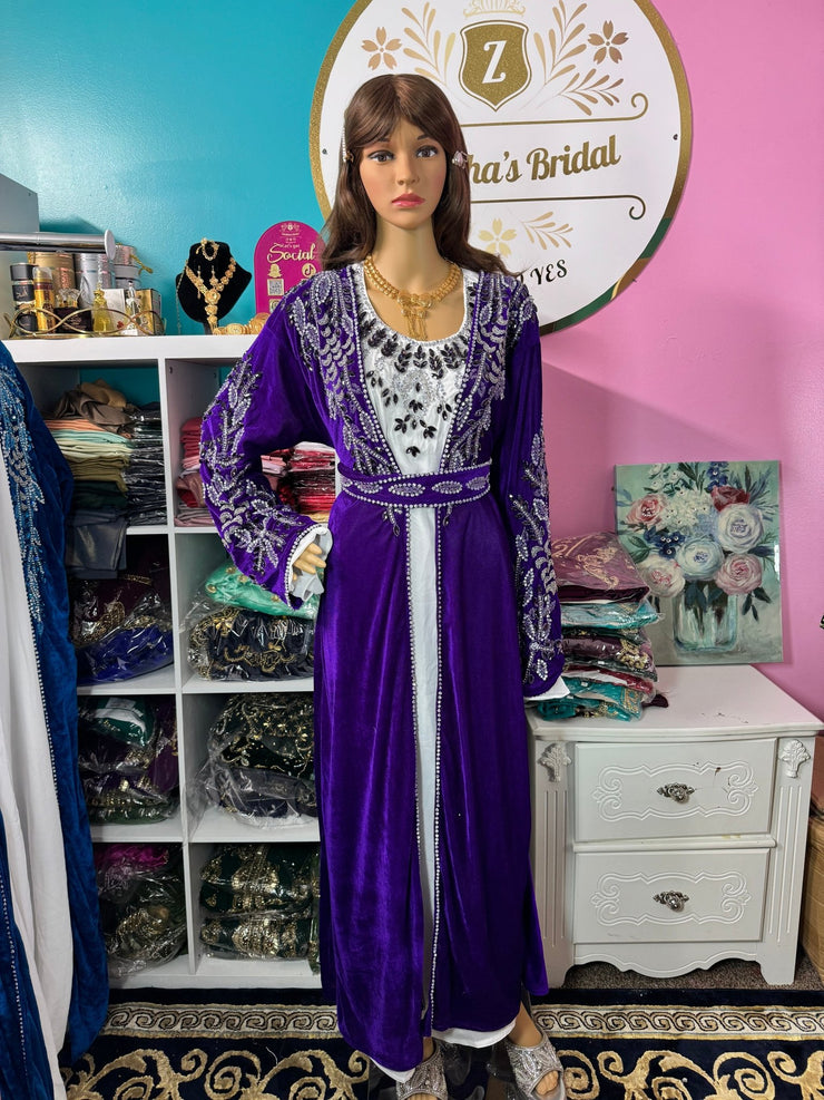 Isra Luxury Crystal Velvet Abaya - Indigo - Zulaikha’s Bridal