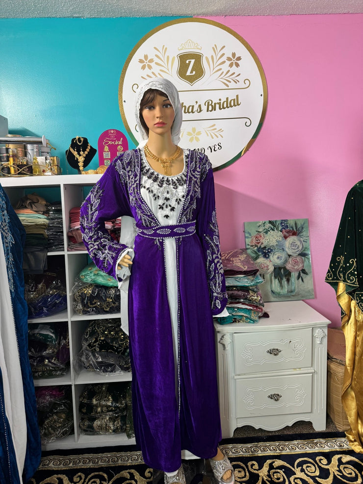 Isra Luxury Crystal Velvet Abaya - Indigo - Zulaikha’s Bridal