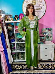 Isra Luxury Crystal Velvet Abaya - Olive Green - Zulaikha’s Bridal