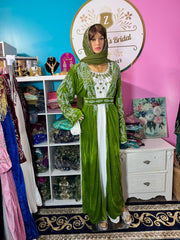 Isra Luxury Crystal Velvet Abaya - Olive Green - Zulaikha’s Bridal