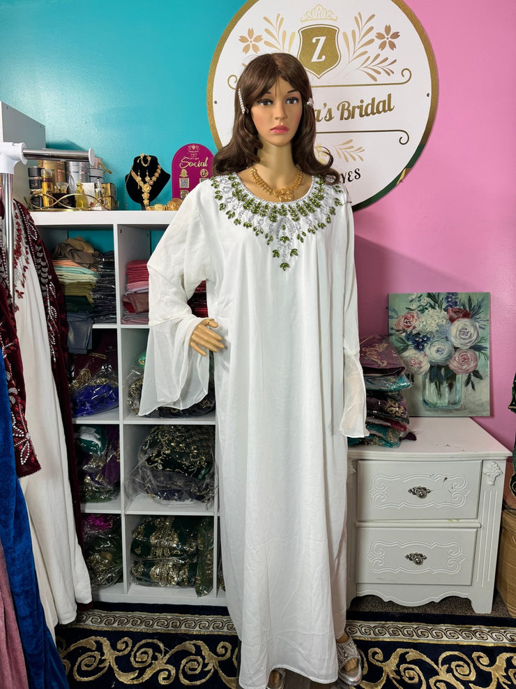 Isra Luxury Crystal Velvet Abaya - Olive Green - Zulaikha’s Bridal