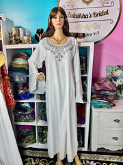 Isra Luxury Crystal Velvet Abaya - Silver Grey - Zulaikha’s Bridal