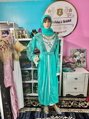 Isra Luxury Crystal Velvet Abaya - Turquoise - Zulaikha’s Bridal